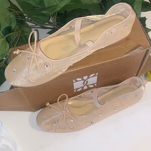 Elegant Beige Ballet Flats with Rhinestones